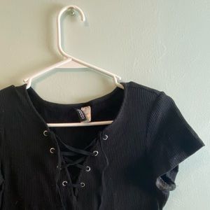 Cropped T-Shirt with Lace Up Detailing